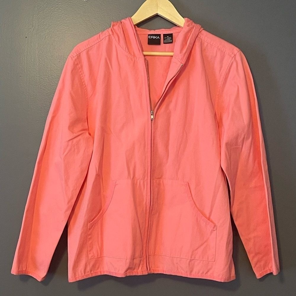 Vintage Erika Bubblegum Pink 100% Cotton Zip Front Hooded Jacket Medium